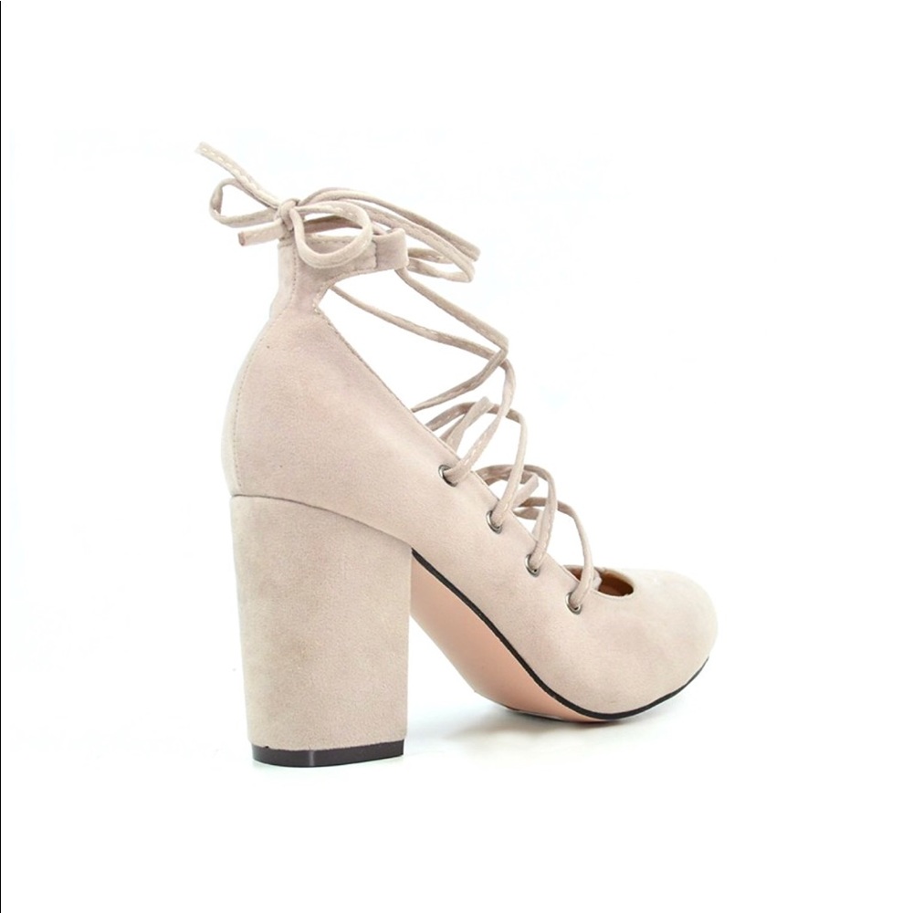 Cream Lace-up Chunky Heel Mary Jane Pump - Picture 4 of 4